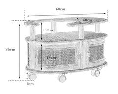 rattan tea table, rattan side table, rolling rattan cart, handwoven rattan furniture, vintage bamboo cart, natural rattan storage, bohemian furniture, artisan rattan table, living room tea cart, Japanese style rattan table