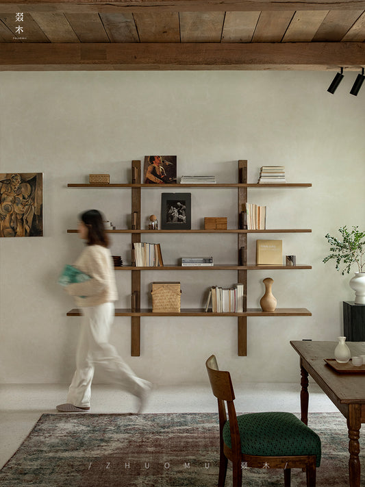 wall shelf system, modular wall shelving, mid century wood shelf, floating teak shelf, wooden wall bookcase, display shelving system, handcrafted wall furniture, piexlculpt studio