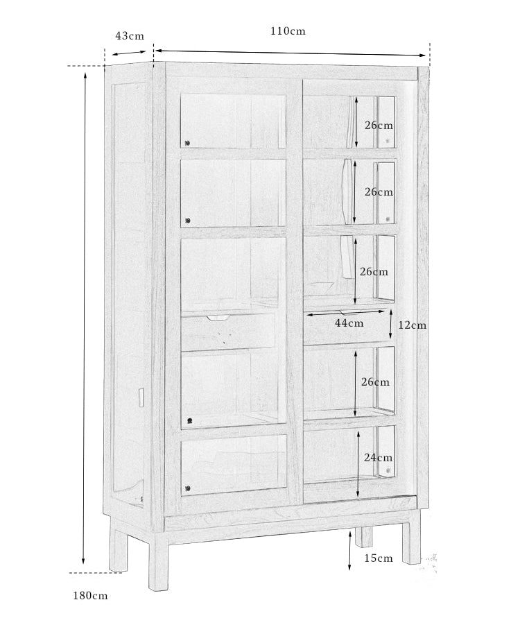 teak glass cabinet, solid wood display shelf, handcrafted teak furniture, glass door cabinet, artisan teak bookcase, minimalist wood furniture, wabi-sabi cabinet, boho wood storage, japanese scandi furniture