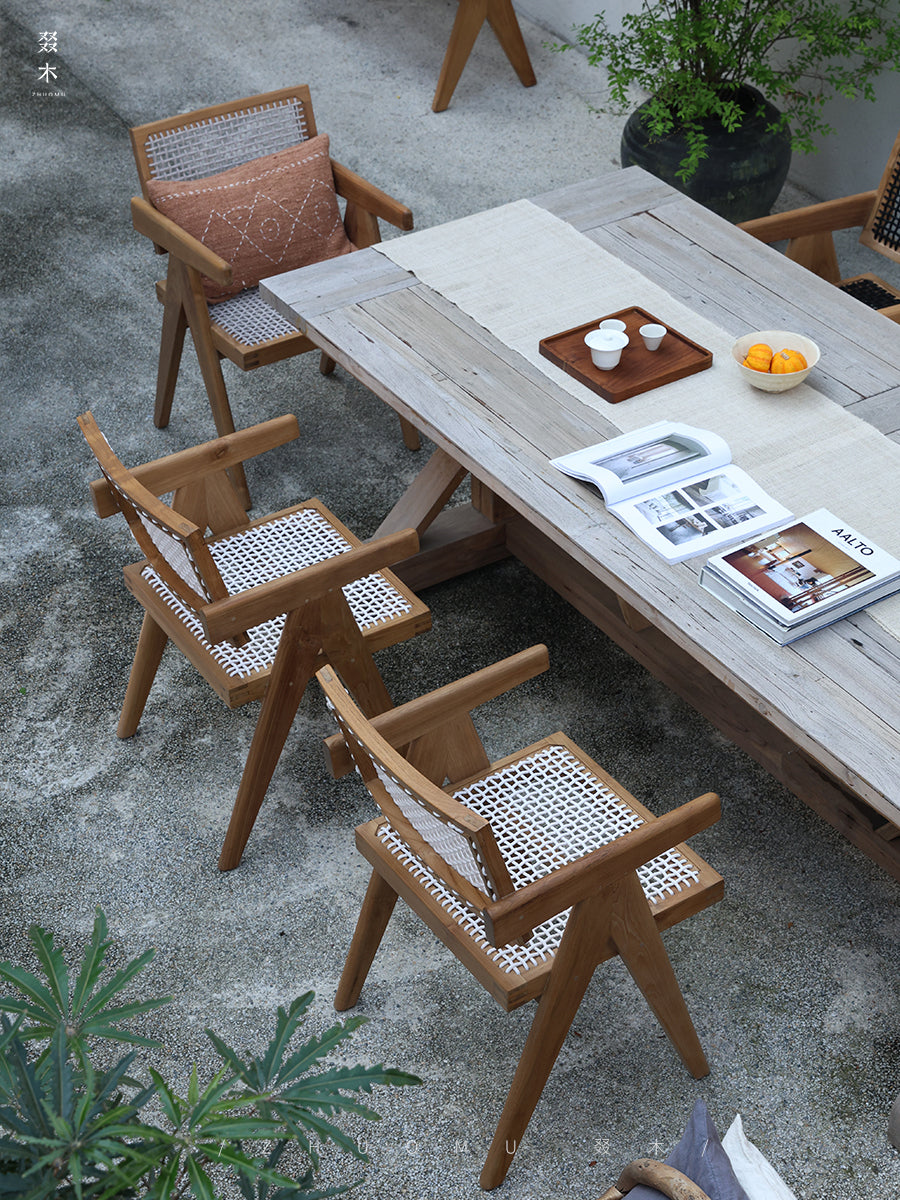 Chandigarh chair, rattan wood furniture, modernist wooden furniture, handwoven armchair, solid wood dining chair, minimalist home decor, mid-century design