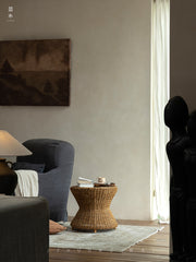 rattan side table, rattan coffee table, round accent table, handwoven rattan furniture, natural rattan decor, woven living room furniture, handcrafted table