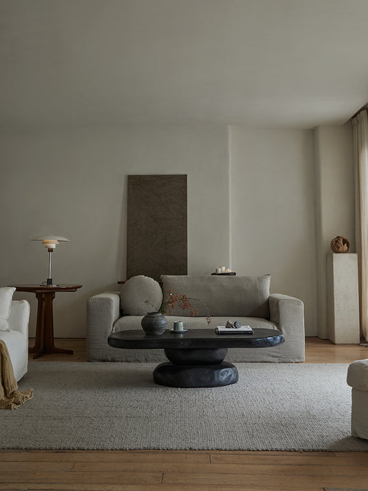 ryozen coffee table, solid wood tea table, zen furniture, wabi sabi coffee table, japanese minimalist furniture, handcrafted wooden table, piexlculpt studio, modern zen interior, natural oak table,