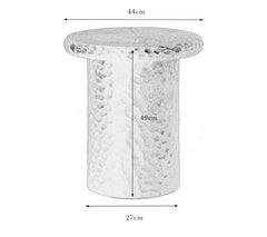 wood side table, solid wood accent table, hammered wood table, handmade wooden furniture, sculptural side table, rustic solid wood furniture, artisan carved table, textured wood decor, natural wood end table