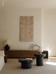 inkan side table, sculptural coffee table, solid wood side table, wabi sabi furniture, piexlculpt studio, japanese minimalist decor, wooden accent table, zen interior table, handcrafted wood furniture, round sculptural table