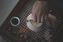 bamboo charcoal stove, pearwood tea brazier, handcrafted tea heater, wood tea stove, artisan charcoal brazier, traditional tea fire pot, gongfu tea accessories, wood engraving art, luxury tea ceremony set