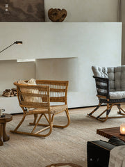 rattan armchair, rattan lounge chair, handwoven rattan furniture, natural rattan chair, outdoor rattan seating, bohemian interior design, handcrafted rattan armchair