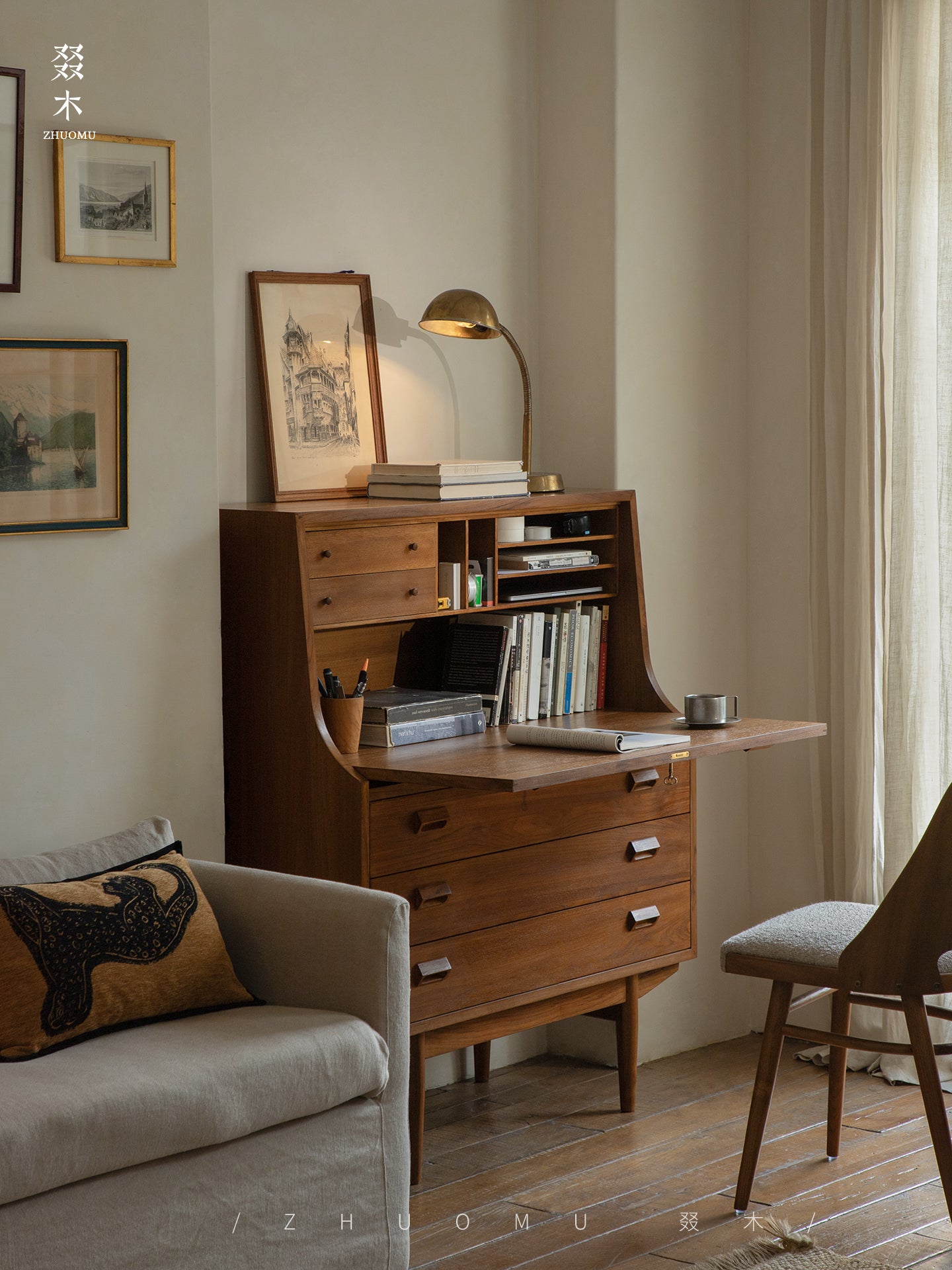 mid century secretary desk, teak writing cabinet, danish modern furniture, mcm teak desk, handcrafted wood furniture, vintage writing bureau, solid wood secretary desk, scandinavian teak furniture, minimalist wood desk