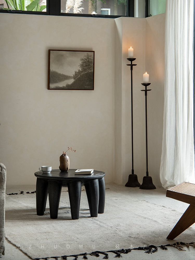 claw coffee table, solid wood coffee table, sculptural wood table, organic form table, handcrafted furniture, wabi sabi furniture, piexlculpt studio, round wooden table, low wood table, designer furniture