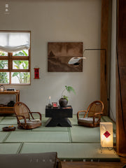 rattan floor chair, tatami chair, rattan swivel chair, handwoven rattan furniture, Japanese floor chair, bohemian interior, tea room seating, handcrafted rattan seat