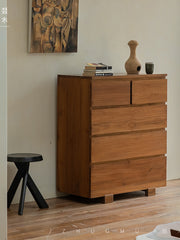 teak chest of drawers, solid wood dresser, handcrafted storage cabinet, minimalist wood furniture, artisan teak furniture, wabi-sabi furniture, handmade wooden dresser, natural teak cabinet, japanese scandi furniture