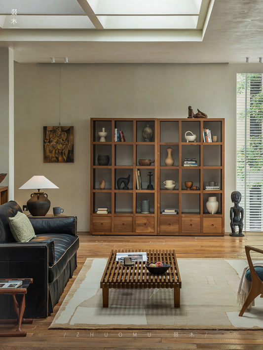 teak display cabinet, solid wood bookshelf, handcrafted teak furniture, natural wood display shelf, artisan wood cabinet, minimalist bookshelf, wabi-sabi furniture, boho wood decor, sustainable teak furniture