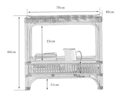 rattan console table, rattan side table, double tier rattan shelf, handwoven rattan furniture, natural rattan table, bohemian console, wabi-sabi decor, handmade rattan console, bamboo rattan furniture,