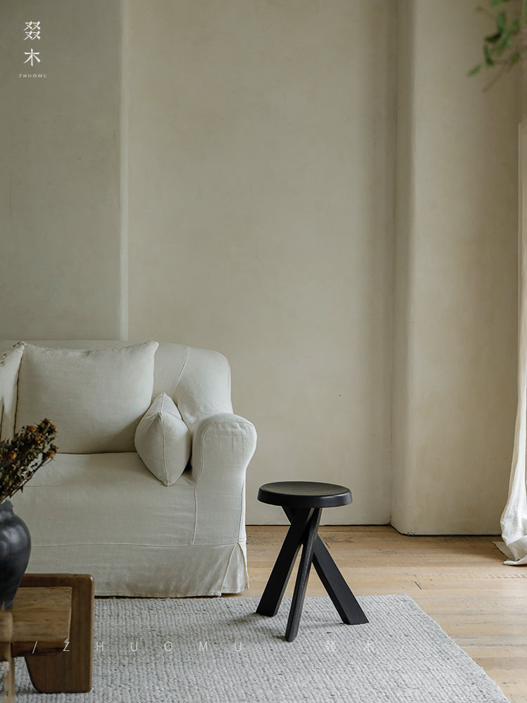 koto stool, round wood stool, japanese minimalist furniture, wabi sabi furniture, solid wood stool, handmade wooden furniture, accent stool, piexlculpt studio, modern wood decor, small wooden stool