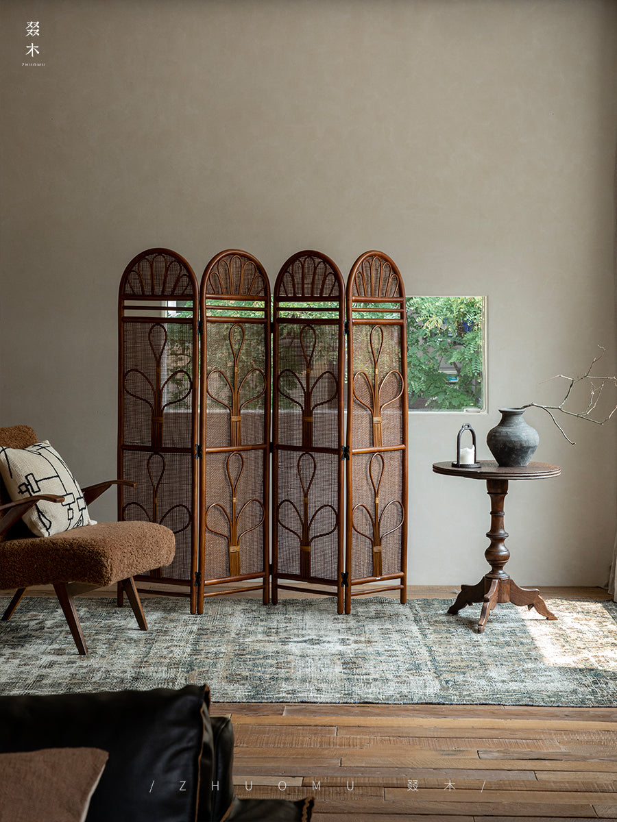rattan folding screen, natural room divider, rattan privacy screen, handmade partition, woven home decor, rattan furniture, bohemian interior