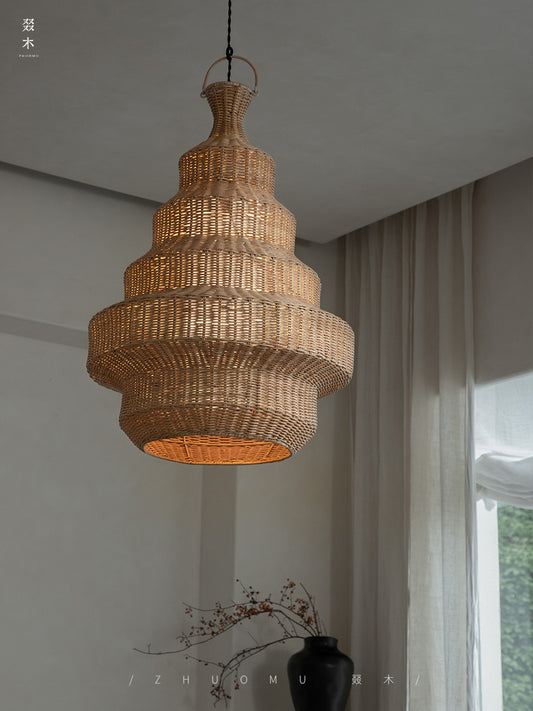 rattan floor lamp, handwoven rattan light, sculptural rattan lamp, pagoda floor lamp, bamboo lighting, natural rattan decor, artisan rattan lamp, southeast asian furniture, wabi-sabi lamp