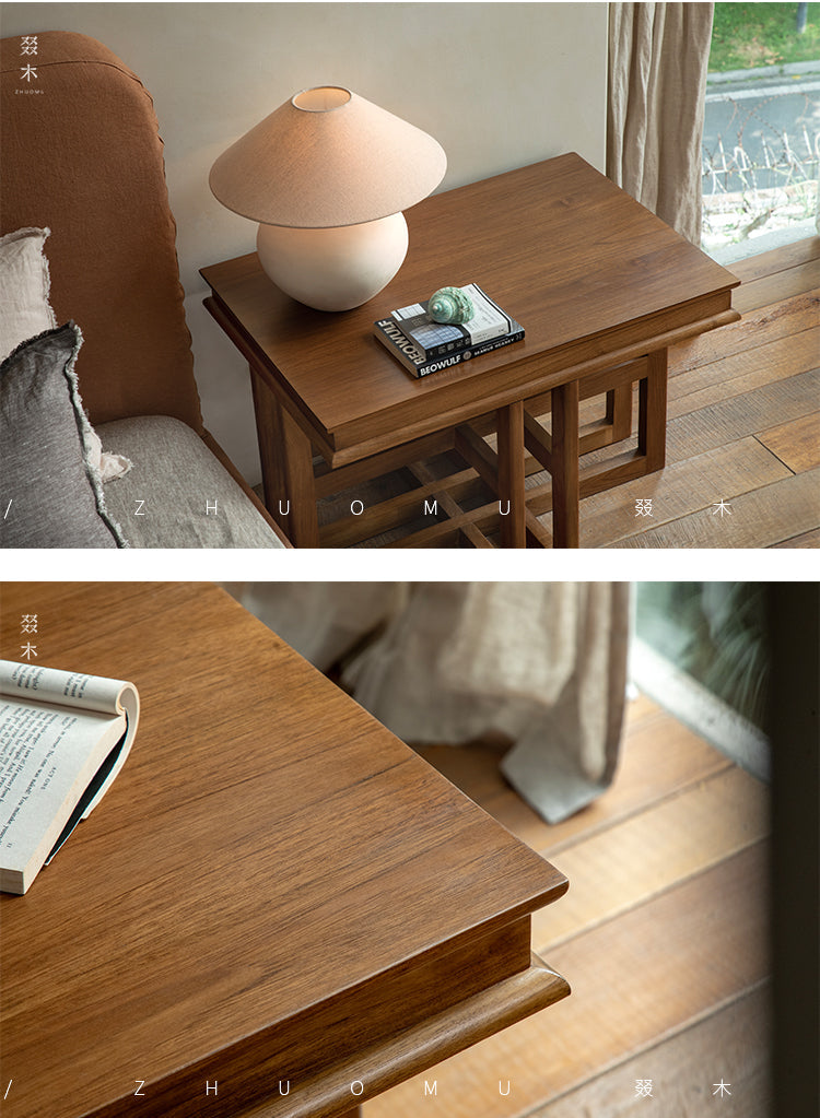 rin square table, solid teak table, wabi sabi furniture, japanese minimalist furniture, handcrafted wood accent table, piexlculpt studio, zen furniture, solid wood tea table, architectural side table, teak display table