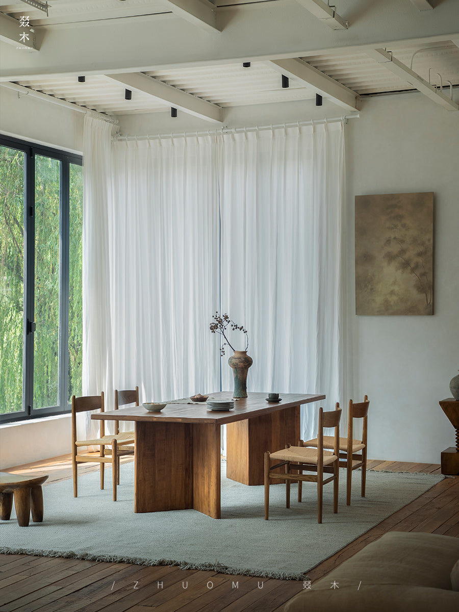 tada dining table, solid wood rectangular table, japanese minimalist furniture, wabi sabi table, handcrafted wood table, piexlculpt studio, zen furniture, wooden dining table, natural wood desk, modern wabi sabi decor