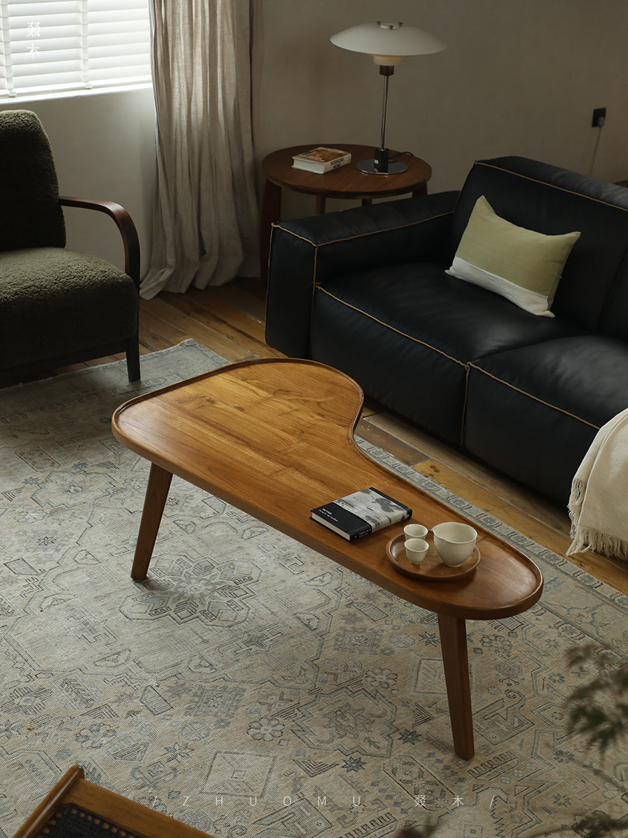 crescent coffee table, asymmetric table, solid wood furniture, handcrafted wood table, sculptural coffee table, organic furniture, wabi sabi furniture, minimalist furniture, piexlculpt studio