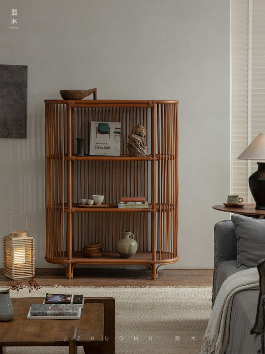 rattan furniture, handwoven rattan shelf, southeast asian furniture, wabi sabi rattan, cane bookshelf, tropical minimalist decor, handcrafted bamboo shelf, natural woven furniture, sustainable home decor, piexlculpt studio