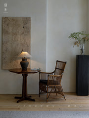 rin dining table, round wood table, japanese minimalist furniture, wabi sabi solid wood table, handcrafted round table, zen furniture, piexlculpt studio, natural walnut table, modern japanese decor, minimalist dining table