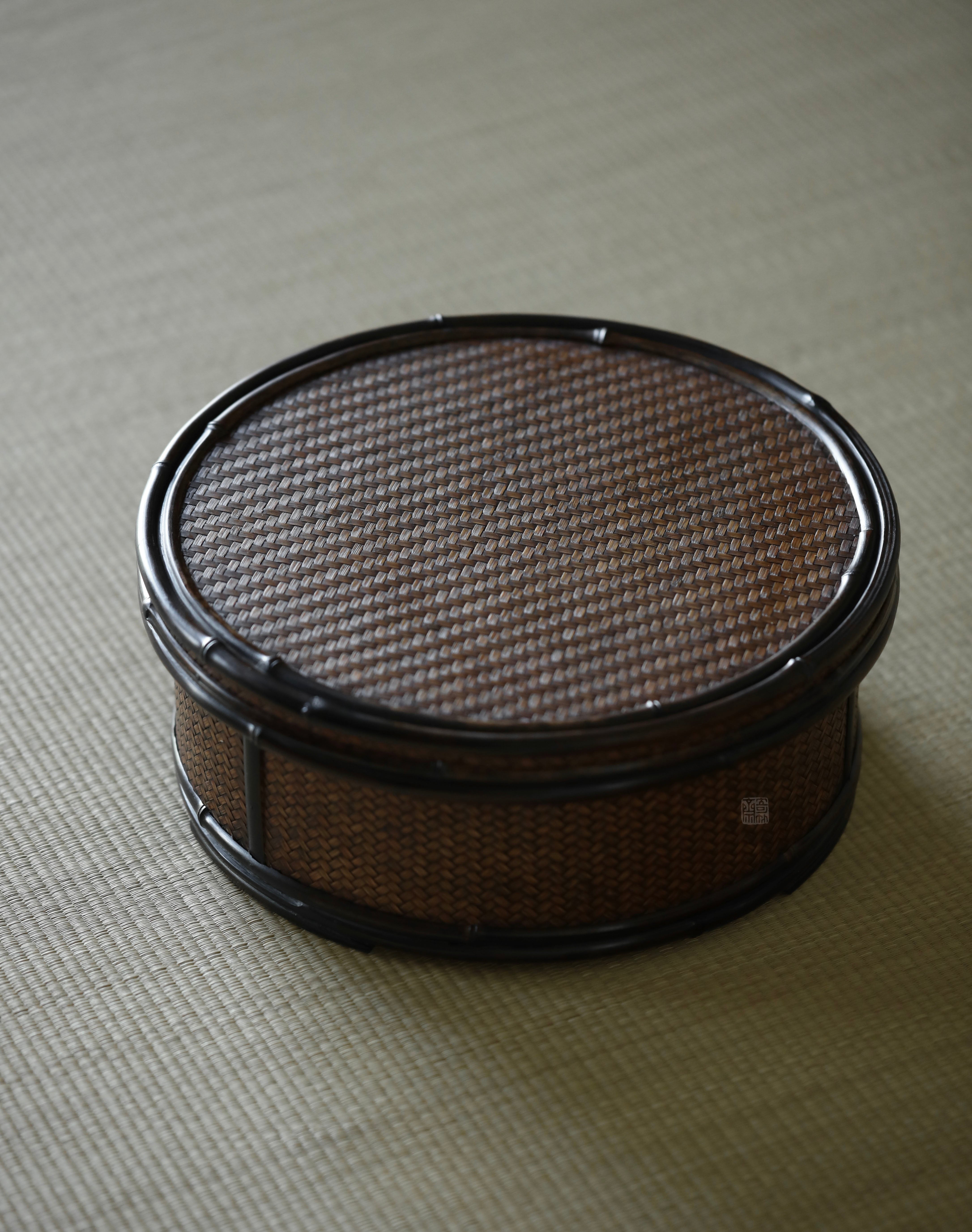 bamboo storage box, woven rattan box, tea accessories organizer, handcrafted bamboo box, purple bamboo decor, handmade tea tool box, wood engraving art, Piexlculpt Studio, natural home accessories