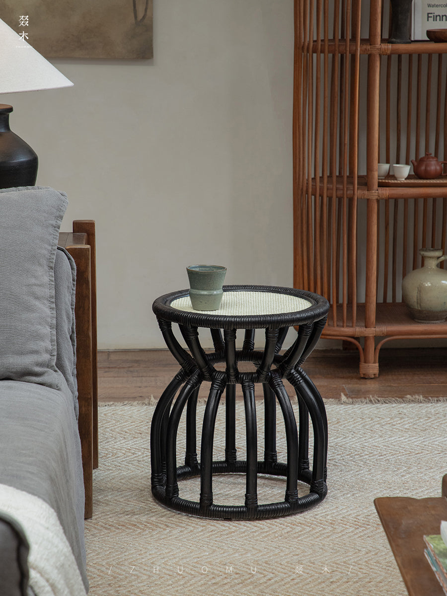rattan side table, rattan accent table, rattan end table, handwoven rattan furniture, tropical style table, bohemian furniture, small rattan table, wicker round table