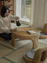 rattan tea set, rattan table and chairs, handwoven rattan furniture, round rattan table, bamboo tea table set, natural rattan decor, japanese tatami furniture, boho rattan furniture, artisan rattan set