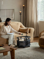 rattan tea table, rattan side table, rolling rattan cart, handwoven rattan furniture, vintage bamboo cart, natural rattan storage, bohemian furniture, artisan rattan table, living room tea cart, Japanese style rattan table