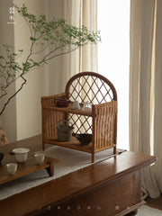 rattan shelf, rattan storage rack, handwoven rattan organizer, bamboo shelf, natural rattan furniture, double layer rack, vintage rattan decor, handcrafted rattan shelf, boho home organizer, artisan rattan storage