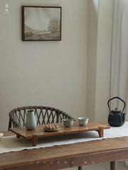 wabi tea tray, solid wood tea board, gongfu tea tray, japanese wabi sabi decor, piexlculpt studio, minimalist wood tray, zen tea table accessory, rustic wood serving board, handcrafted tea ceremony set, wooden tea display