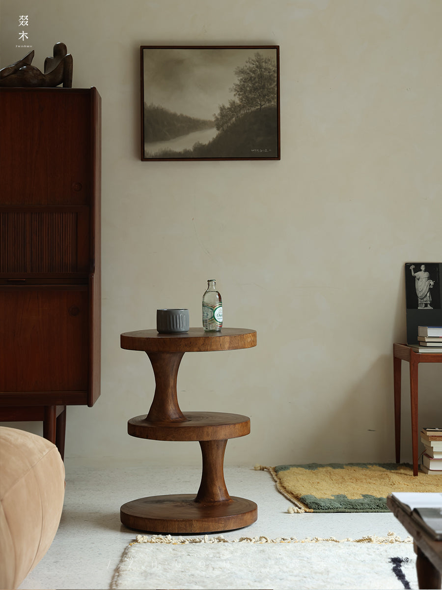 spira side table, sculptural wood table, solid wood end table, organic furniture, handcrafted furniture, piexlculpt studio, wabi sabi furniture, wooden accent table, natural wood sculpture table, designer side table