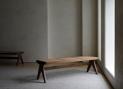 chandigarh bench, handwoven rattan bench, solid wood furniture, japanese minimalist bench, handcrafted wooden bench, entryway seating, sustainable rattan furniture, piexlculpt studio, wabi sabi bench