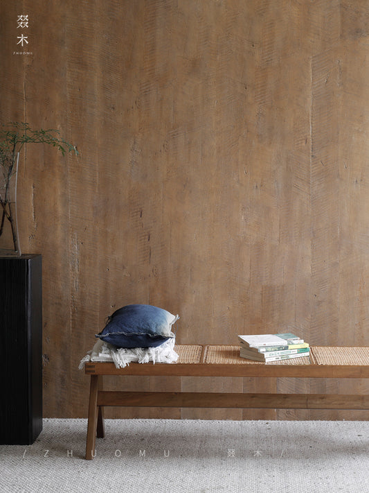 chandigarh bench, handwoven rattan bench, solid wood furniture, japanese minimalist bench, handcrafted wooden bench, entryway seating, sustainable rattan furniture, piexlculpt studio, wabi sabi bench