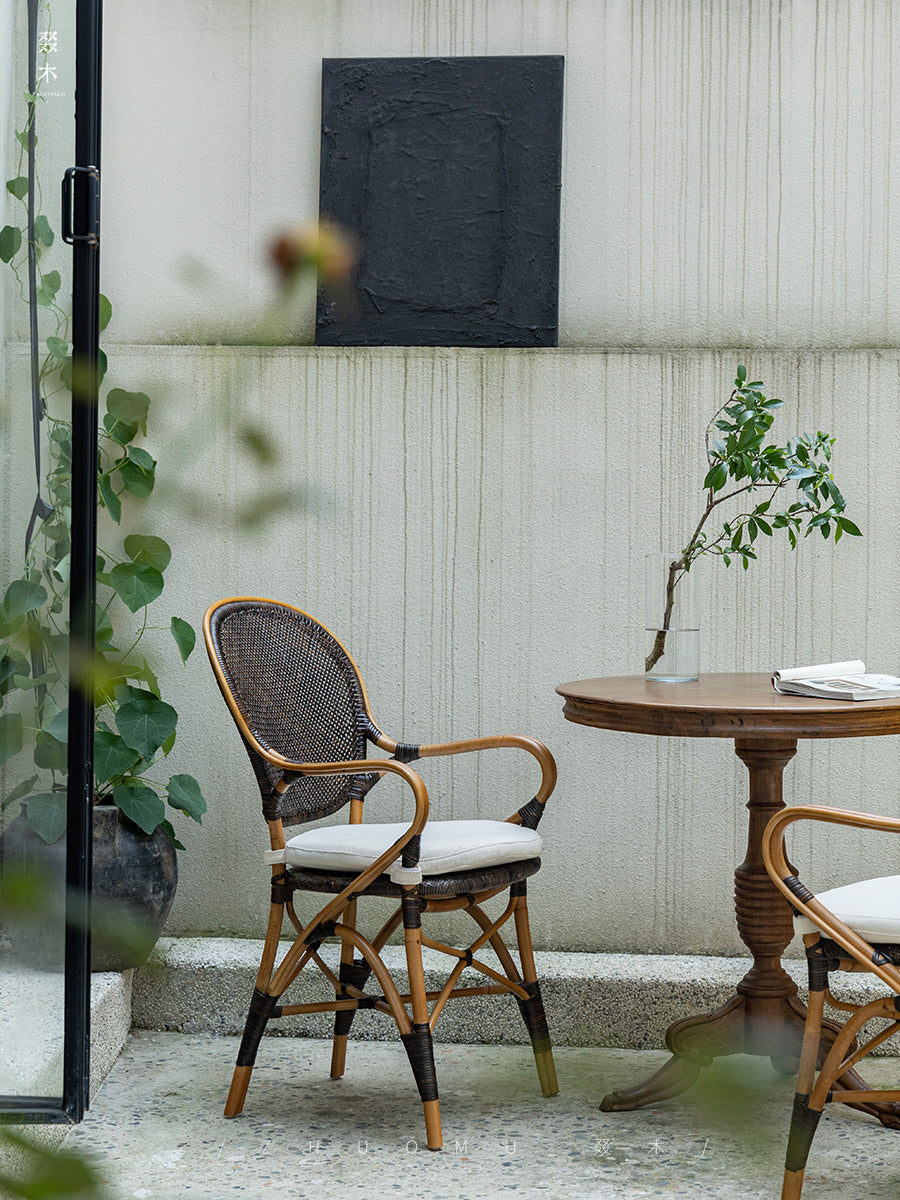 rattan armchair, banana fiber chair, rattan dining chair, handwoven rattan furniture, french café chair, natural rattan seat, bohemian dining furniture, tropical rattan armchair