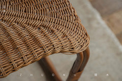 rattan side table, rattan end table, handwoven rattan stool, natural rattan furniture, minimalist rattan table, bamboo accent table, handmade rattan decor, boho rattan furniture, japanese wabi-sabi decor, artisan rattan stool