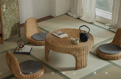 rattan tea set, rattan table and chairs, handwoven rattan furniture, round rattan table, bamboo tea table set, natural rattan decor, japanese tatami furniture, boho rattan furniture, artisan rattan set