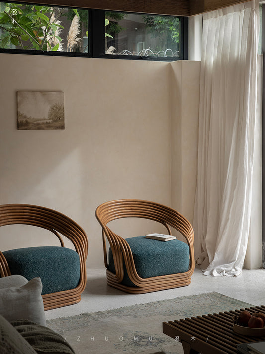 rattan lounge chair, designer rattan chair, handcrafted rattan furniture, modern accent chair, rattan armchair, handmade rattan seat, bohemian furniture, natural interior