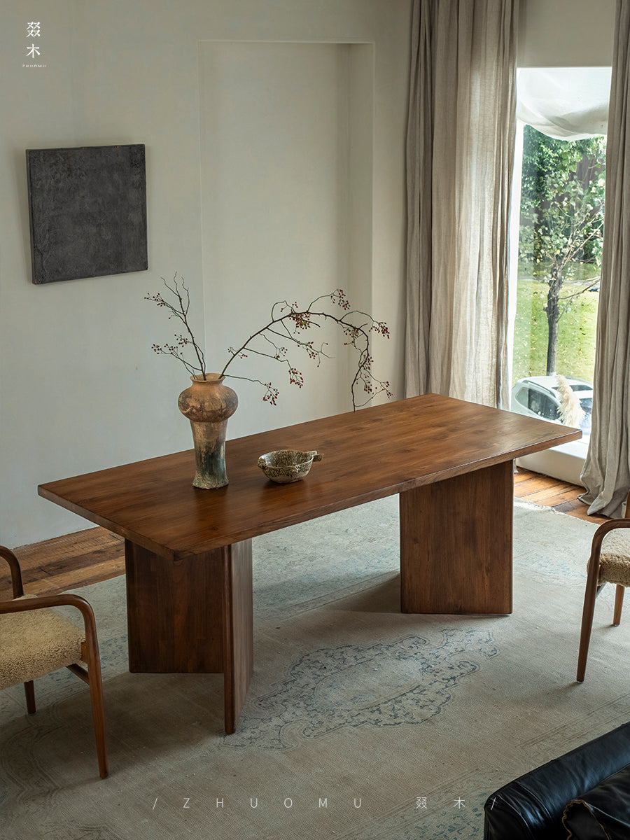 tada dining table, solid wood rectangular table, japanese minimalist furniture, wabi sabi table, handcrafted wood table, piexlculpt studio, zen furniture, wooden dining table, natural wood desk, modern wabi sabi decor