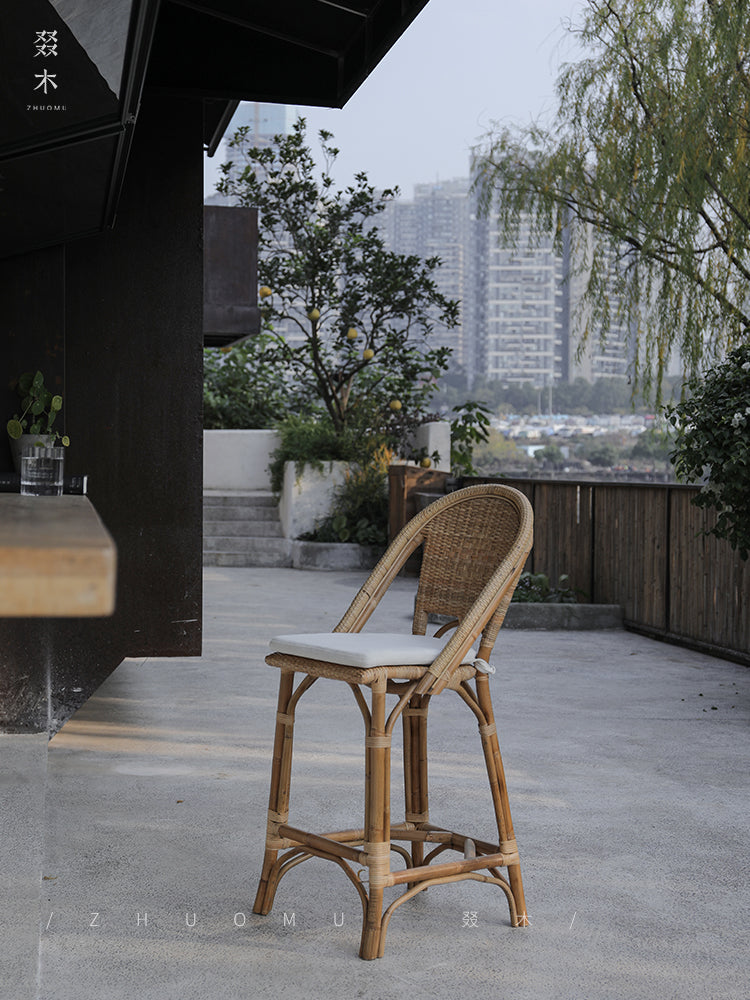 rattan bar chair, rattan high stool, rattan counter chair, natural rattan bar stool, handwoven rattan furniture, tropical bar chair, rattan island stool, bohemian bar stool, wicker high chair