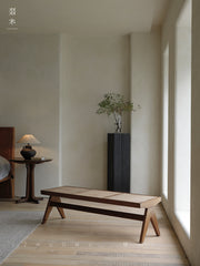 chandigarh bench, handwoven rattan bench, solid wood furniture, japanese minimalist bench, handcrafted wooden bench, entryway seating, sustainable rattan furniture, piexlculpt studio, wabi sabi bench