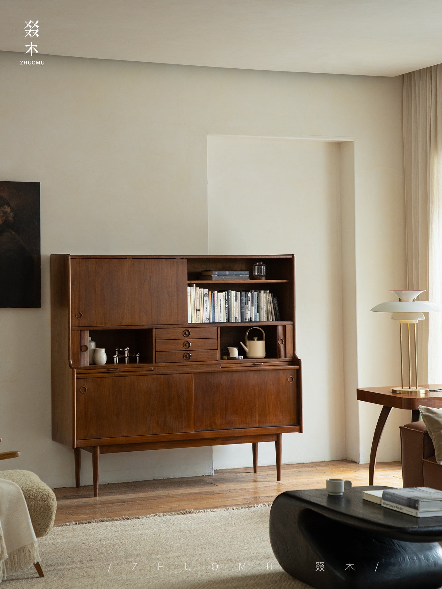 mid century teak sideboard, tambour door cabinet, teak credenza, handcrafted teak furniture, danish modern sideboard, mcm furniture, vintage teak cabinet, solid wood buffet, minimalist teak console