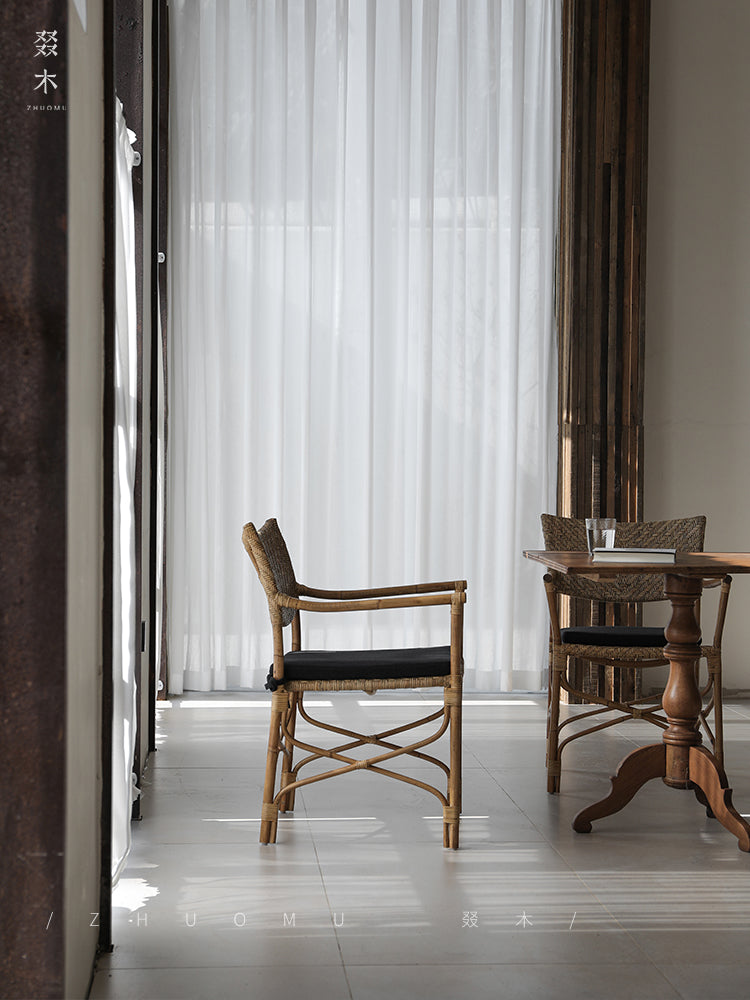 rattan dining chair, rattan armchair, tropical bistro chair, handwoven rattan furniture, natural rattan dining chair, bohemian furniture, rattan patio chair, tropical style chair