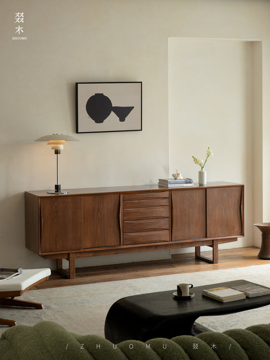 mid century teak sideboard, sliding door cabinet, danish modern credenza, handcrafted teak furniture, solid wood buffet, mcm furniture, minimalist teak console, vintage teak cabinet, artisan wood furniture