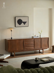 mid century teak sideboard, sliding door cabinet, danish modern credenza, handcrafted teak furniture, solid wood buffet, mcm furniture, minimalist teak console, vintage teak cabinet, artisan wood furniture