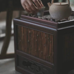 bamboo charcoal stove, pearwood tea brazier, handcrafted tea heater, wood tea stove, artisan charcoal brazier, traditional tea fire pot, gongfu tea accessories, wood engraving art, luxury tea ceremony set