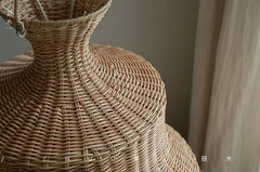 rattan floor lamp, handwoven rattan light, sculptural rattan lamp, pagoda floor lamp, bamboo lighting, natural rattan decor, artisan rattan lamp, southeast asian furniture, wabi-sabi lamp