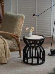 rattan side table, rattan accent table, rattan end table, handwoven rattan furniture, tropical style table, bohemian furniture, small rattan table, wicker round table