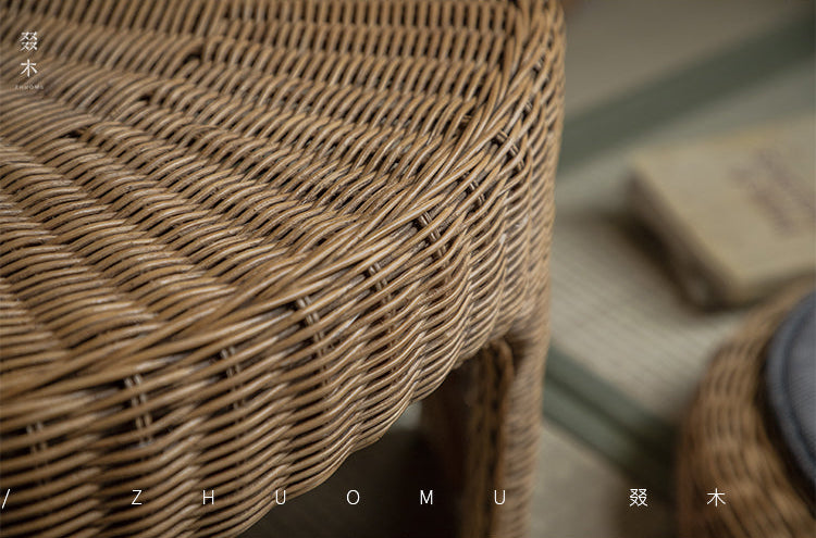 rattan tea set, rattan table and chairs, handwoven rattan furniture, round rattan table, bamboo tea table set, natural rattan decor, japanese tatami furniture, boho rattan furniture, artisan rattan set