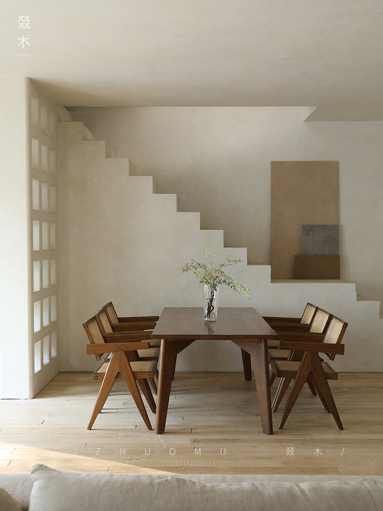 tomo dining table, solid wood dining table, japanese minimalist table, wabi sabi furniture, handcrafted wood table, zen furniture, piexlculpt studio, long oak table, rustic wooden dining table, modern japanese design