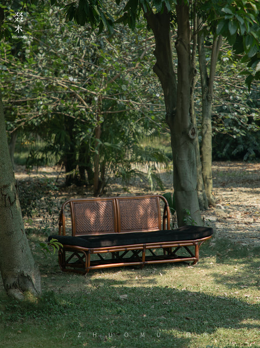 rattan loveseat, rattan sofa, rattan daybed, handwoven rattan furniture, natural rattan couch, double seat sofa, bohemian interior design, handcrafted lounge furniture